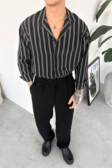 Siyah Çizgili Premium Relaxed Gömlek