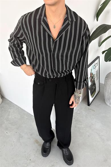 Siyah Çizgili Premium Relaxed Gömlek
