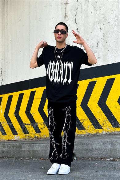 Siyah Clover Oversize Tişört
