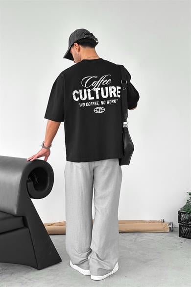 Siyah Coffee Culture OUTPLENTY PREMİUM Oversize Tişört