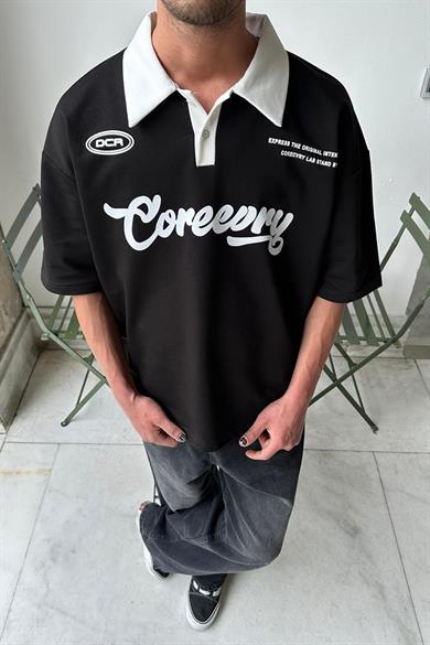 Siyah Coreev Polo Yaka OUTPLENTY PREMİUM Oversize Tişört