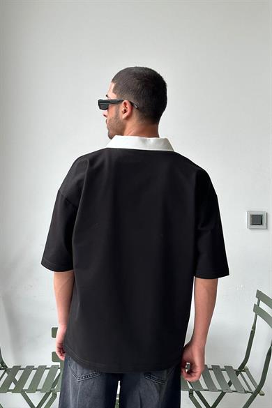 Siyah Coreev Polo Yaka OUTPLENTY PREMİUM Oversize Tişört