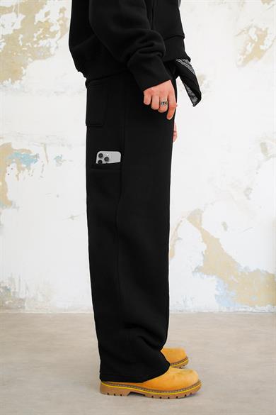 Siyah Cozy Basic Pileli Baggy Eşofman