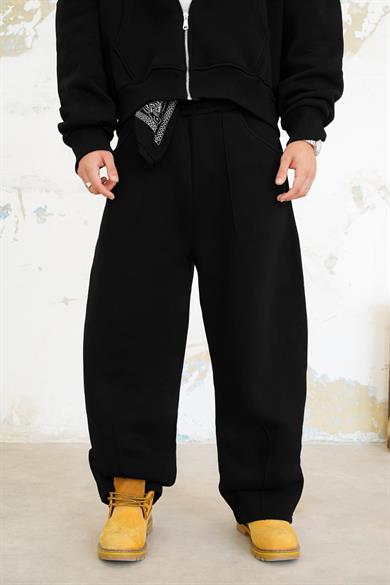 Siyah Cozy Basic Pileli Baggy Eşofman
