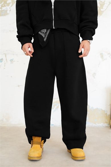 Siyah Cozy Basic Pileli Baggy Eşofman