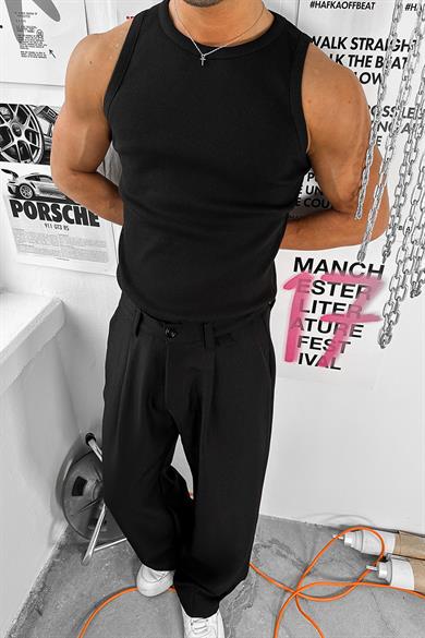 Siyah Cozy Basic Tank Top Likralı Premium Fitilli Atlet