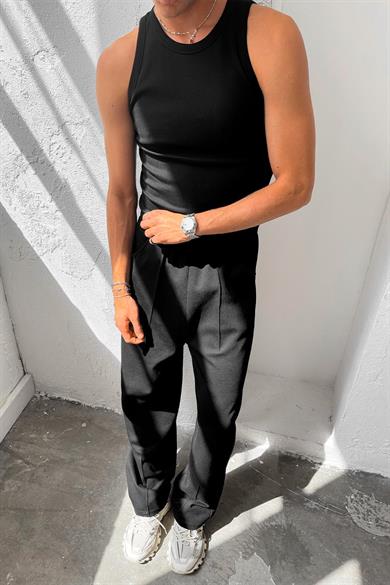 Siyah Cozy Basic Tank Top Likralı Premium İnce Fitilli Atlet