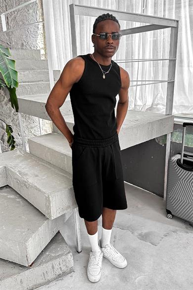 Siyah Cozy Basic Tank Top Likralı Premium Fitilli Atlet