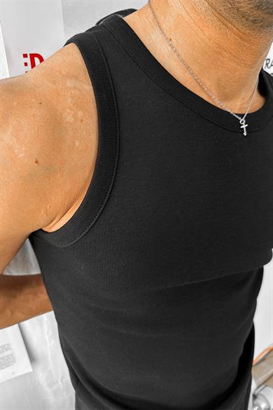 Siyah Cozy Basic Tank Top Likralı Premium İnce Fitilli Atlet