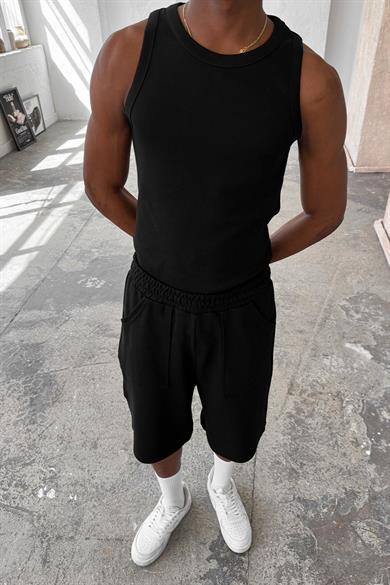 Siyah Cozy Basic Tank Top Likralı Premium İnce Fitilli Atlet