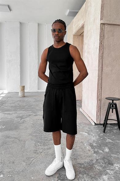 Siyah Cozy Basic Tank Top Likralı Premium İnce Fitilli Atlet