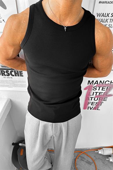 Siyah Cozy Basic Tank Top Likralı Premium İnce Fitilli Atlet