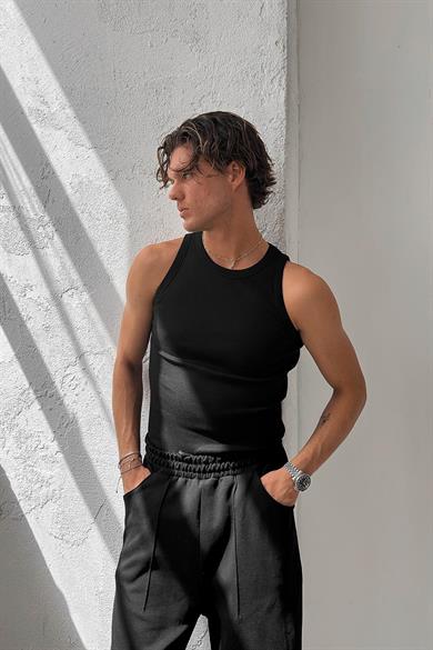 Siyah Cozy Basic Tank Top Likralı Premium İnce Fitilli Atlet