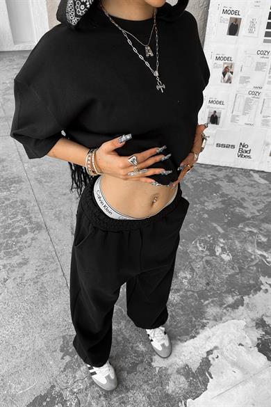 Siyah Cozy Premium Basic Paça Lastik Eşofman