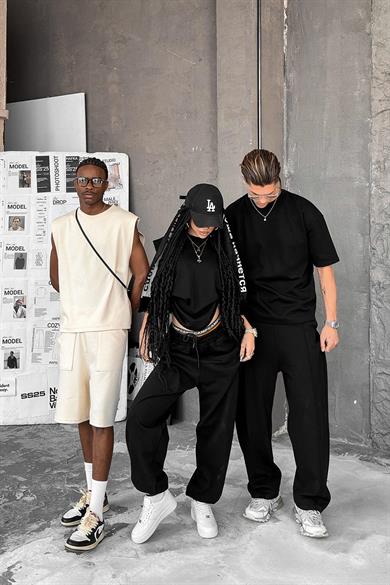 Siyah Cozy Premium Çımalı Baggy Eşofman