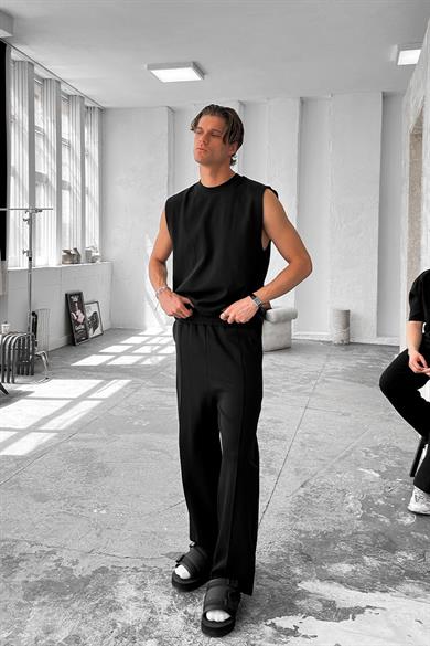 Siyah Cozy Premium Çımalı Baggy Eşofman