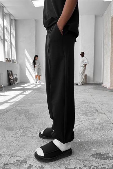 Siyah Cozy Premium Çımalı Paça Lastik Eşofman