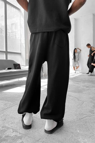 Siyah Cozy Premium Çımalı Paça Lastik Eşofman