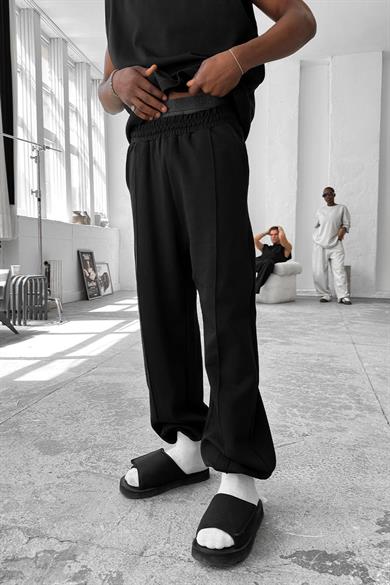 Siyah Cozy Premium Çımalı Paça Lastik Eşofman