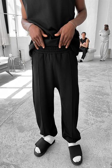 Siyah Cozy Premium Çımalı Paça Lastik Eşofman