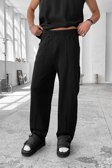 Siyah Cozy Premium Pileli Baggy Eşofman