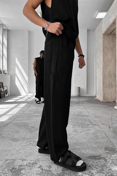 Siyah Cozy Premium Pileli Baggy Eşofman