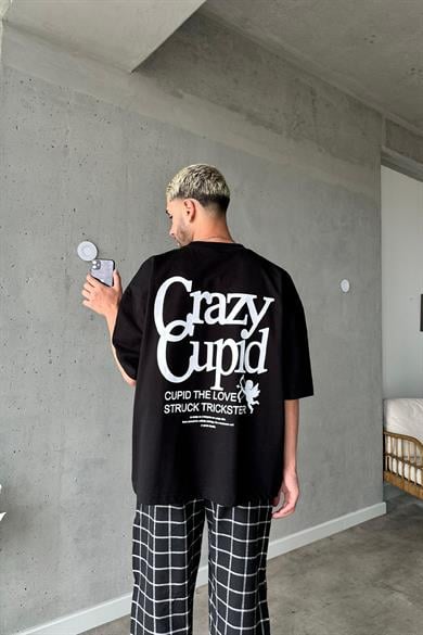 Siyah Crazy Cupid OUTPLENTY PREMİUM Oversize Tişört