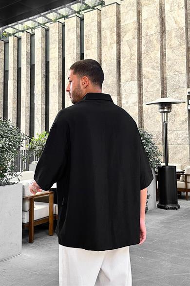 Siyah Deniz Atı Nakış Detay BS Oversize Gömlek