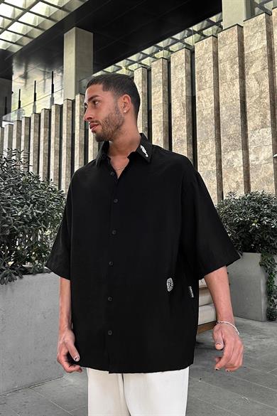 Siyah Deniz Atı Nakış Detay BS Oversize Gömlek