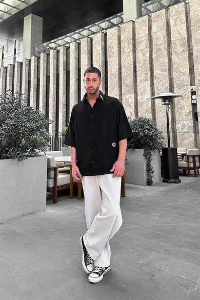 Siyah Deniz Atı Nakış Detay BS Oversize Gömlek