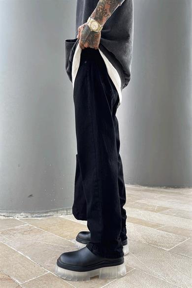 Siyah Dif Füme Eskitme Loose Fit Jean