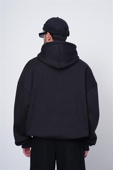 Siyah Distoworld Nakış Süzene Detay HAFKA PREMİUM 3 İplik Şardonlu Oversize Sweatshirt