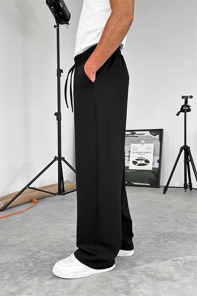 Siyah Dokulu Basic Baggy Pantolon