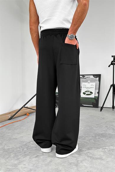Siyah Dokulu Basic Baggy Pantolon