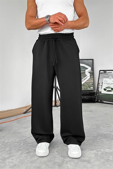 Siyah Dokulu Basic Baggy Pantolon