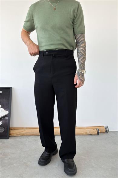 Siyah Dokulu Basic Kumaş Pantolon