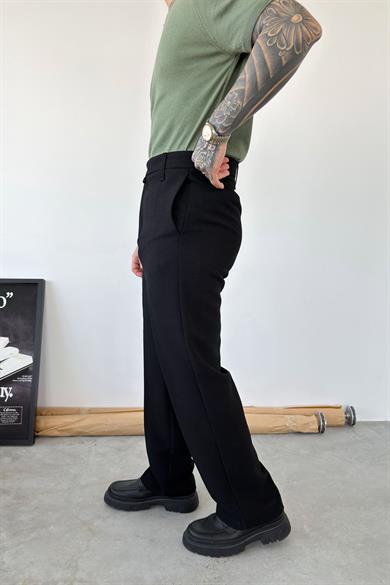 Siyah Dokulu Basic Kumaş Pantolon