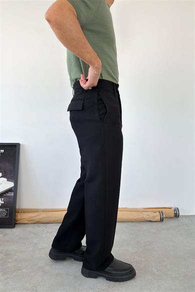 Siyah Dokulu Basic Kumaş Pantolon