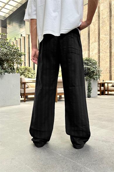 Siyah Dokulu Desenli 05 Keten GO Baggy Pantolon