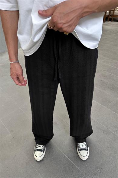 Siyah Dokulu Desenli 05 Keten GO Baggy Pantolon