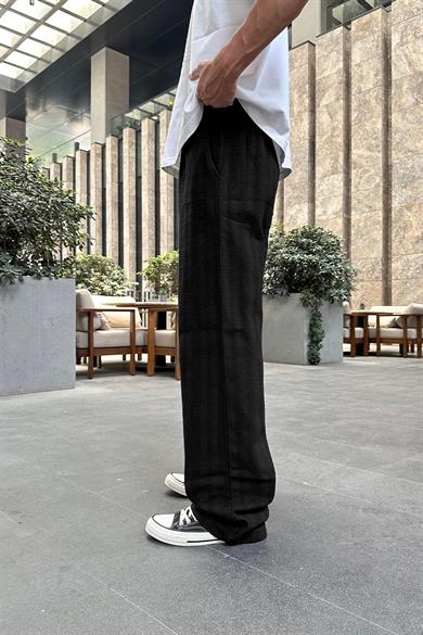 Siyah Dokulu Desenli 05 Keten GO Baggy Pantolon