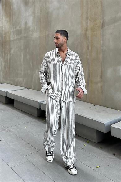 Siyah Dokulu  Keten 01 GO Oversize Gömlek