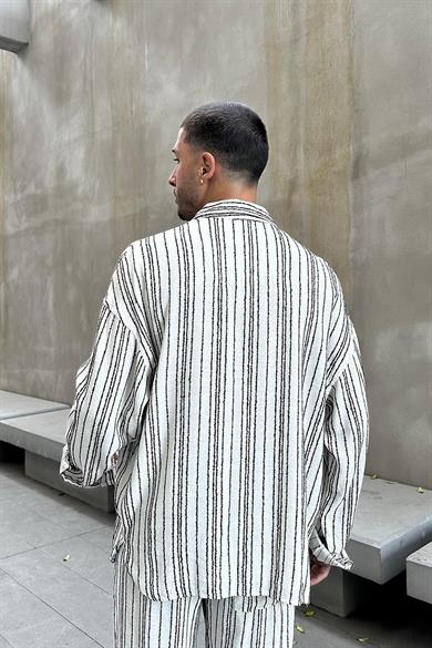 Siyah Dokulu  Keten 01 GO Oversize Gömlek