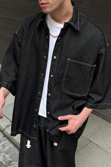 Siyah Dokulu   Ters Dikiş Yarım Kol CH Oversize Ceket