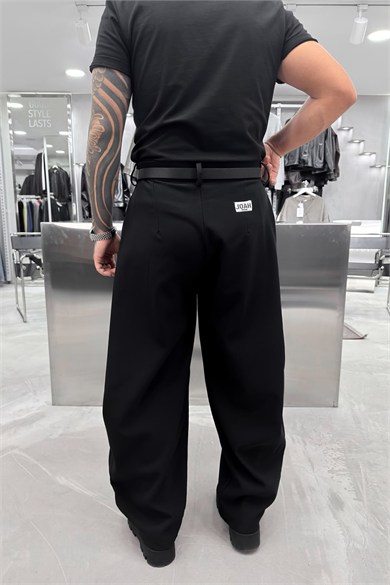 Siyah Double Pile Detaylı Balon Fit Pantolon