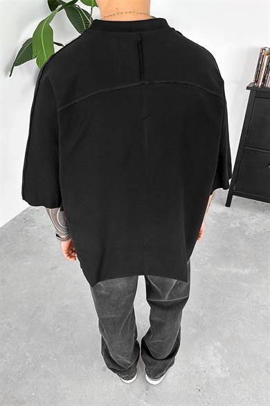 Siyah Eighty Nine Dikiş Detay Oversize Tişört