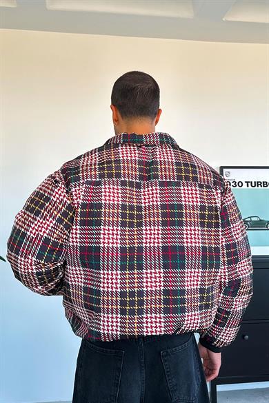 Siyah Ekose Desenli Ultra Baskı Oversize Şişme Mont