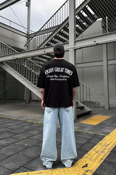 Siyah Enjoy Great OUTPLENTY PREMİUM Oversize Tişört