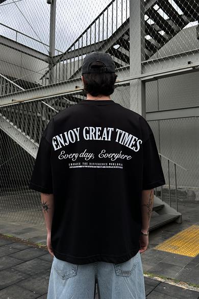Siyah Enjoy Great OUTPLENTY PREMİUM Oversize Tişört
