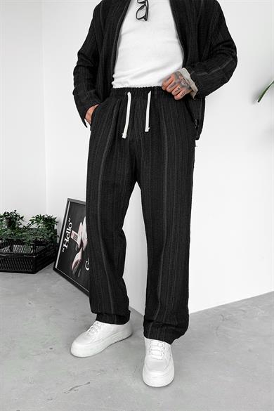 Siyah Etnik Desen Premium Beli Ayarlanabilir Baggy Pantolon